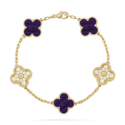 [RAFFINE]CLOVER 5 MOTIF PURPLE STRIPES BRACELET COLLECTION