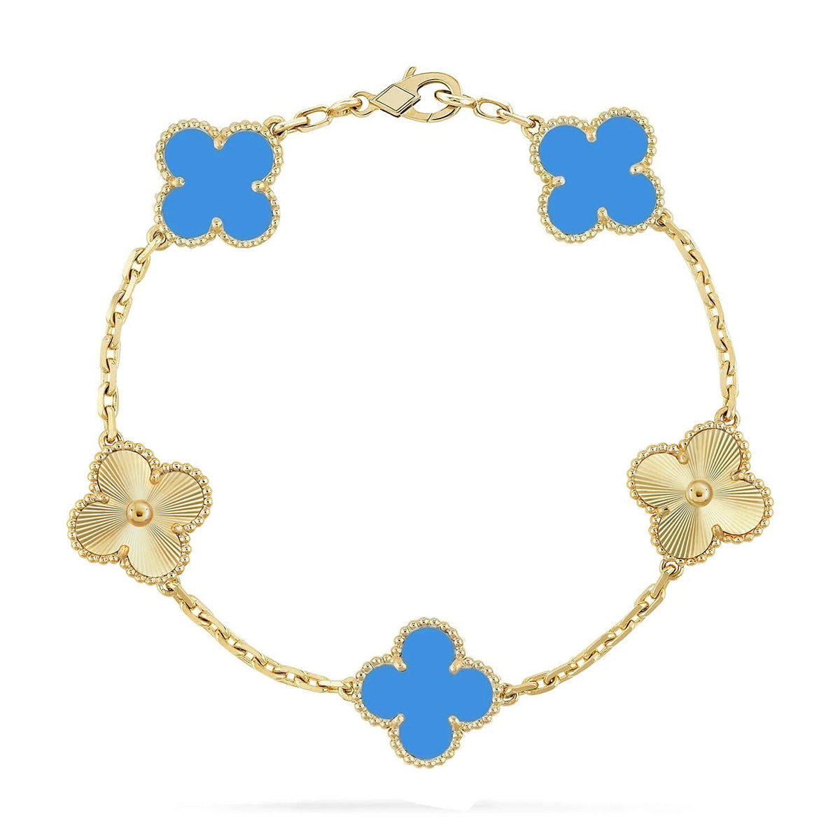 [RAFFINE] CLOVER 5 MOTIF BLUE AGATE BRACELET COLLECTION