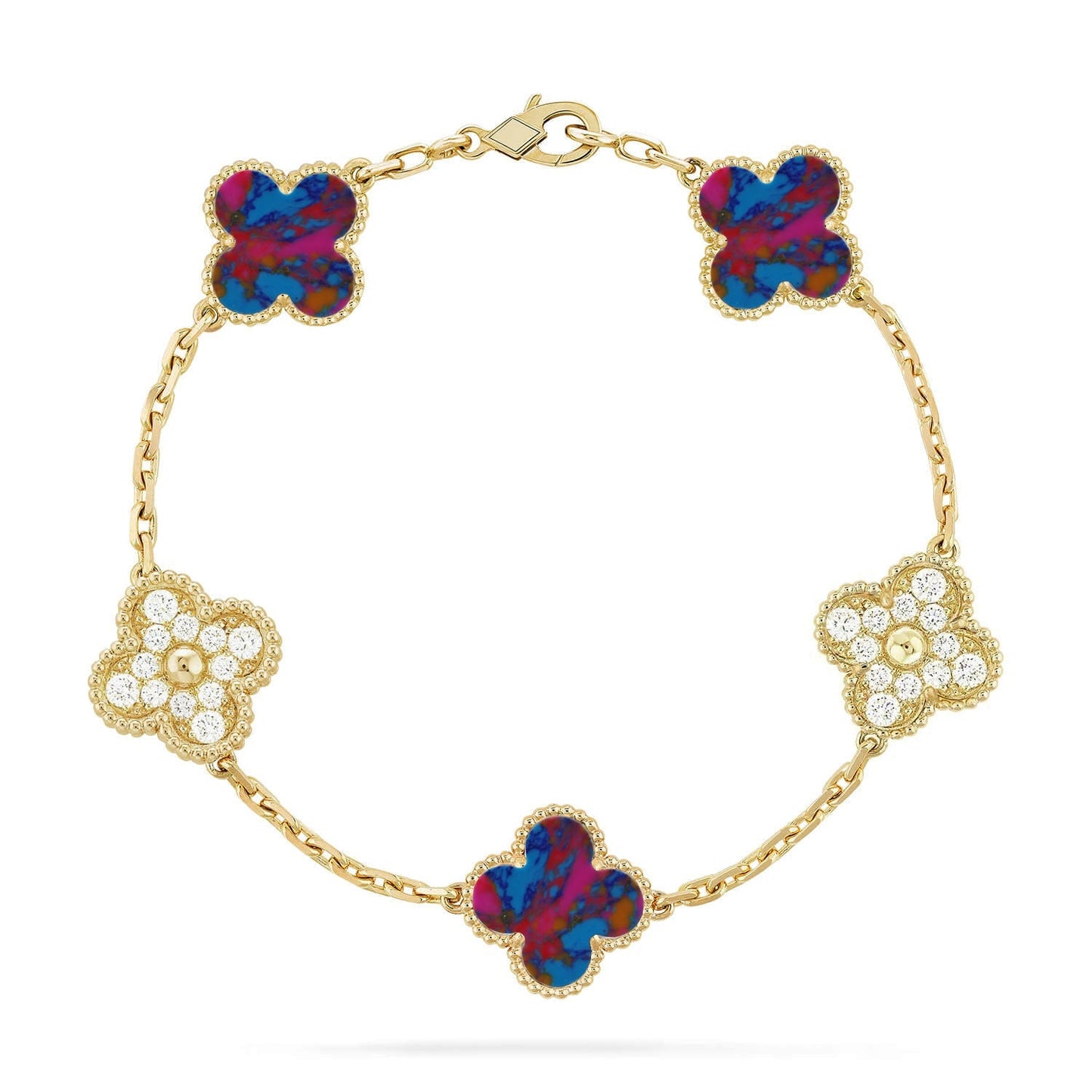 [RAFFINE]CLOVER 5 MOTIF COLOR GEMSTONES BRACELET COLLECTION