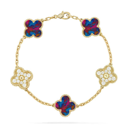 [RAFFINE]CLOVER 5 MOTIF COLOR GEMSTONES BRACELET COLLECTION