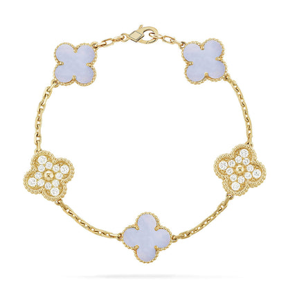 [RAFFINE] CLOVER 5 MOTIF PURPLE CHALCEDONY BRACELET COLLECTION