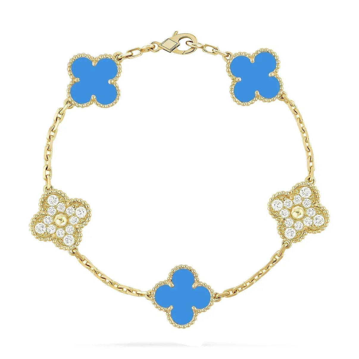 [RAFFINE] CLOVER 5 MOTIF BLUE AGATE BRACELET COLLECTION