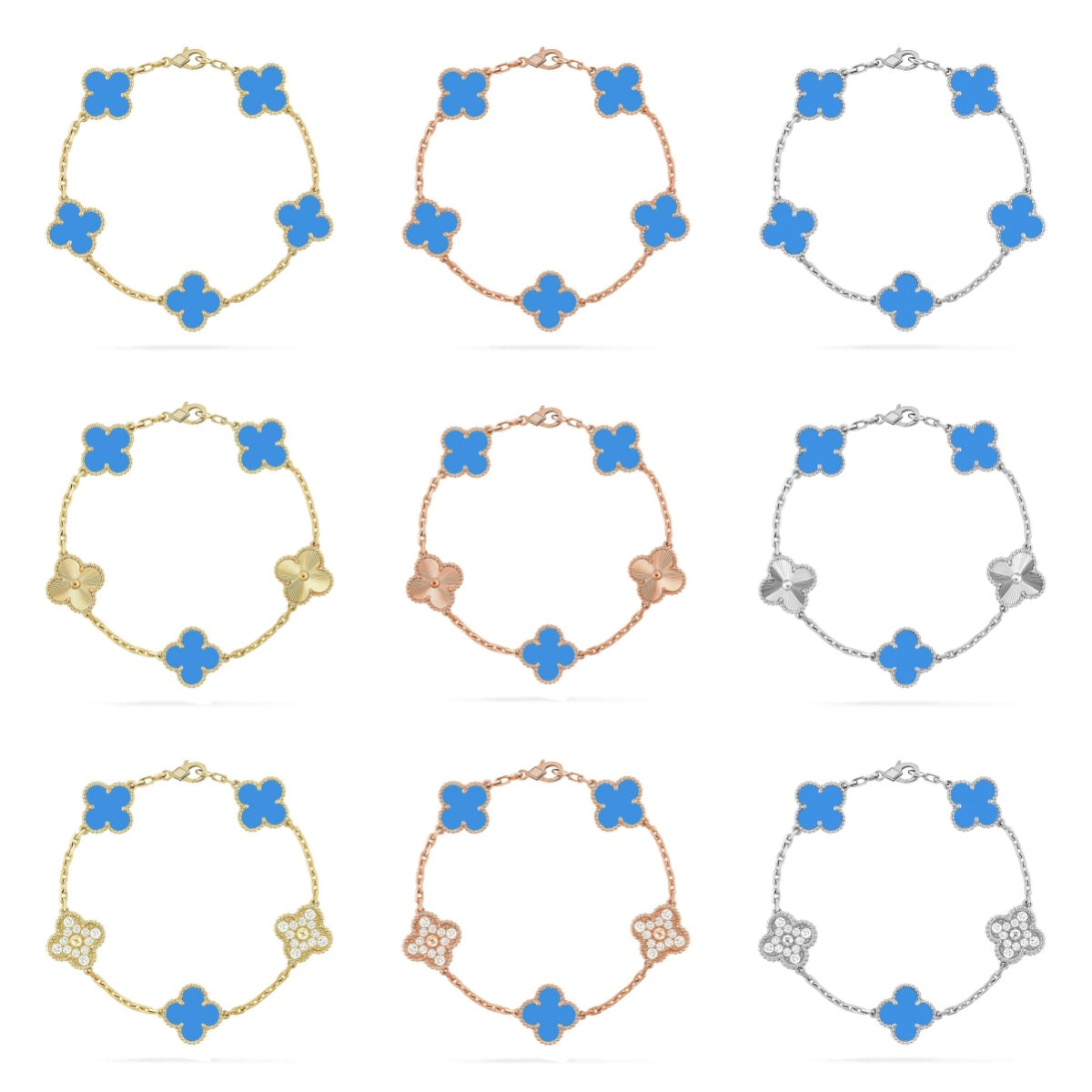 [RAFFINE] CLOVER 5 MOTIF BLUE AGATE BRACELET COLLECTION