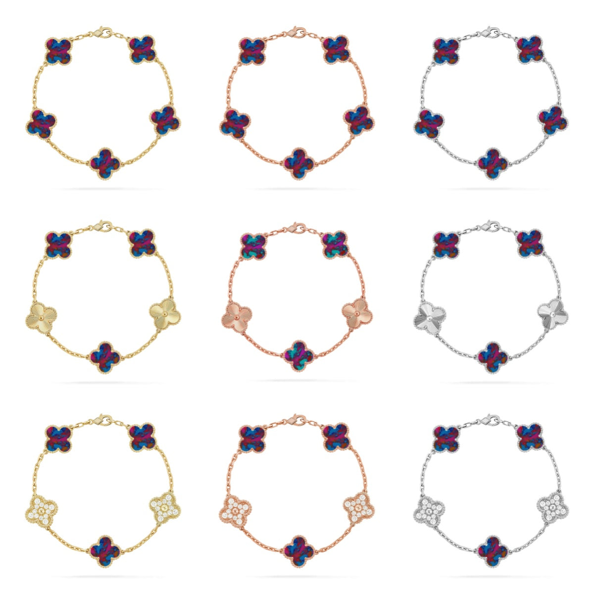 [RAFFINE]CLOVER 5 MOTIF COLOR GEMSTONES BRACELET COLLECTION