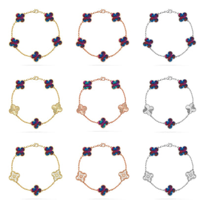 [RAFFINE]CLOVER 5 MOTIF COLOR GEMSTONES BRACELET COLLECTION