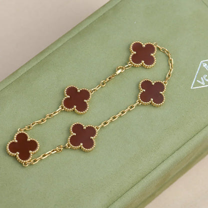 [RAFFINE] CLOVER 5 MOTIF RED CORNELIAN BRACELET COLLECTION