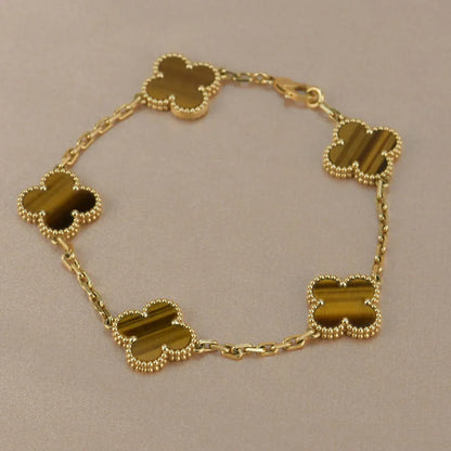 [RAFFINE] CLOVER 5 MOTIFS TIGER EYE BRACELET COLLECTION
