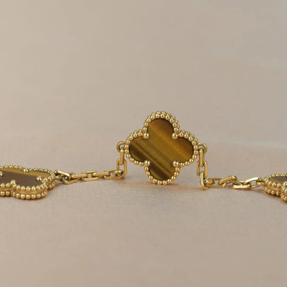 [RAFFINE] CLOVER 5 MOTIFS TIGER EYE BRACELET COLLECTION