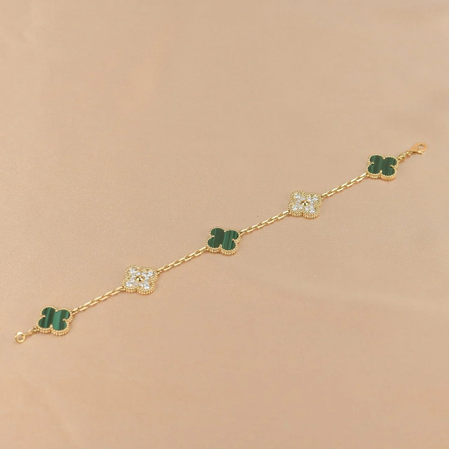[RAFFINE] CLOVER 5 MOTIF MALACHITE BRACELET COLLECTION