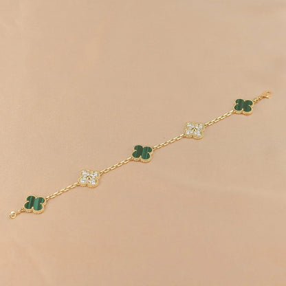 [RAFFINE] CLOVER 5 MOTIF MALACHITE BRACELET COLLECTION