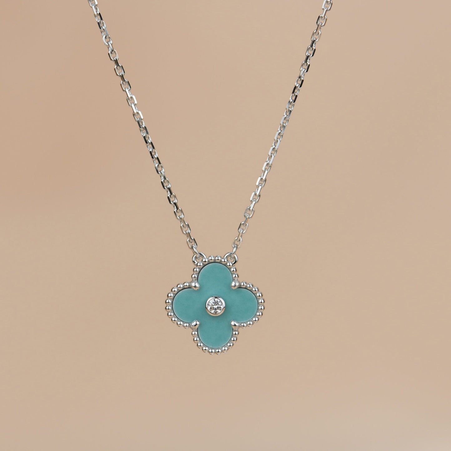 [RAFFINE]CLOVER 15MM DIAMOND SVRES PORCELAIN  NECKLACE SILVER
