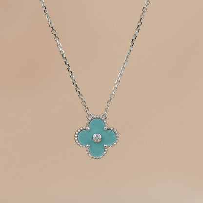 [RAFFINE]CLOVER 15MM DIAMOND SVRES PORCELAIN  NECKLACE SILVER