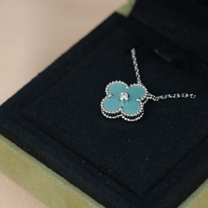 [RAFFINE]CLOVER 15MM DIAMOND SVRES PORCELAIN  NECKLACE SILVER