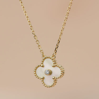 [RAFFINE]CLOVER 15MM DIAMOND GOLD MOTHER OF PEARL NECKLACE