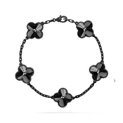 [RAFFINE]CLOVER 5 MOTIF BLACK BRACELET