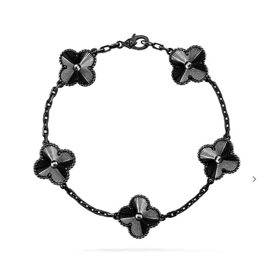[RAFFINE]CLOVER 5 MOTIF BLACK BRACELET
