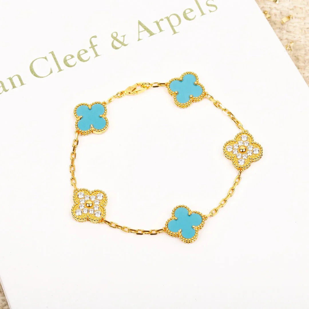 [RAFFINE] CLOVER 5 MOTIF TURQUOISE BRACELET COLLECTION