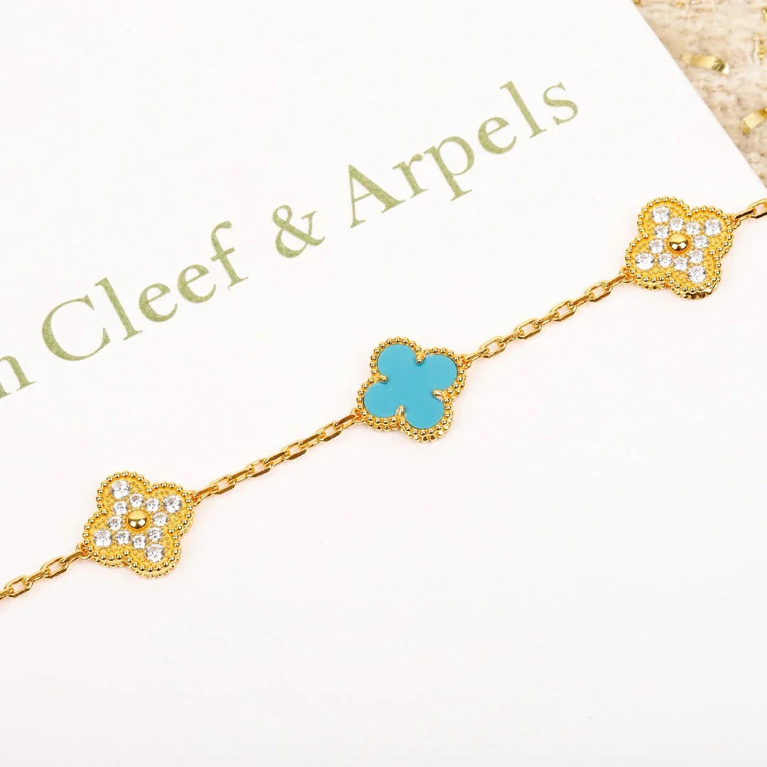 [RAFFINE] CLOVER 5 MOTIF TURQUOISE BRACELET COLLECTION
