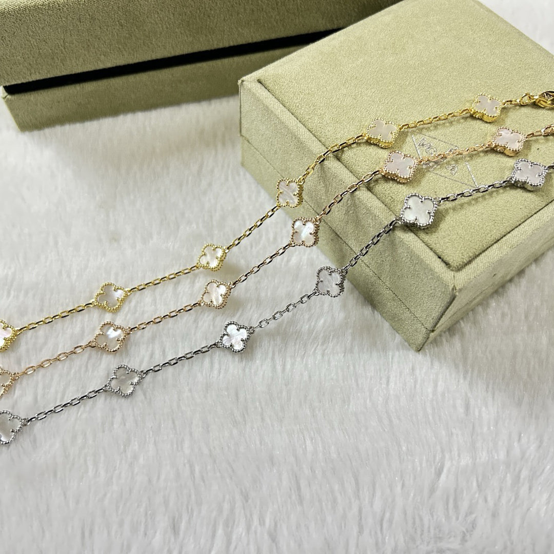 [RAFFINE]CLOVER 6 MOTIF WHITE MOP BRACELET