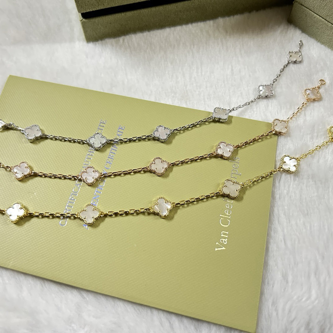 [RAFFINE]CLOVER 6 MOTIF WHITE MOP BRACELET