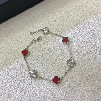 [RAFFINE]CLOVER 6 MOTIF RED AGATE LASER BRACELET