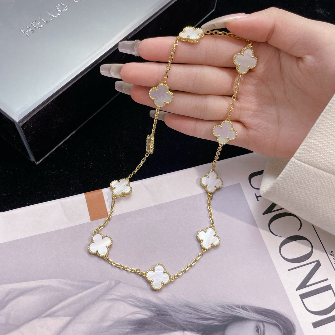 [RAFFINE]CLOVER 10 MOTIFS WHITE MOTHER OF PEARL NECKLACE
