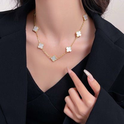 [RAFFINE]CLOVER 10 MOTIFS WHITE MOTHER OF PEARL NECKLACE