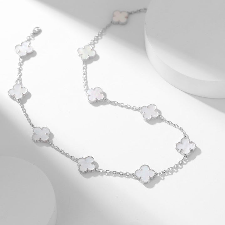 [RAFFINE]CLOVER 10 MOTIFS WHITE MOTHER OF PEARL NECKLACE