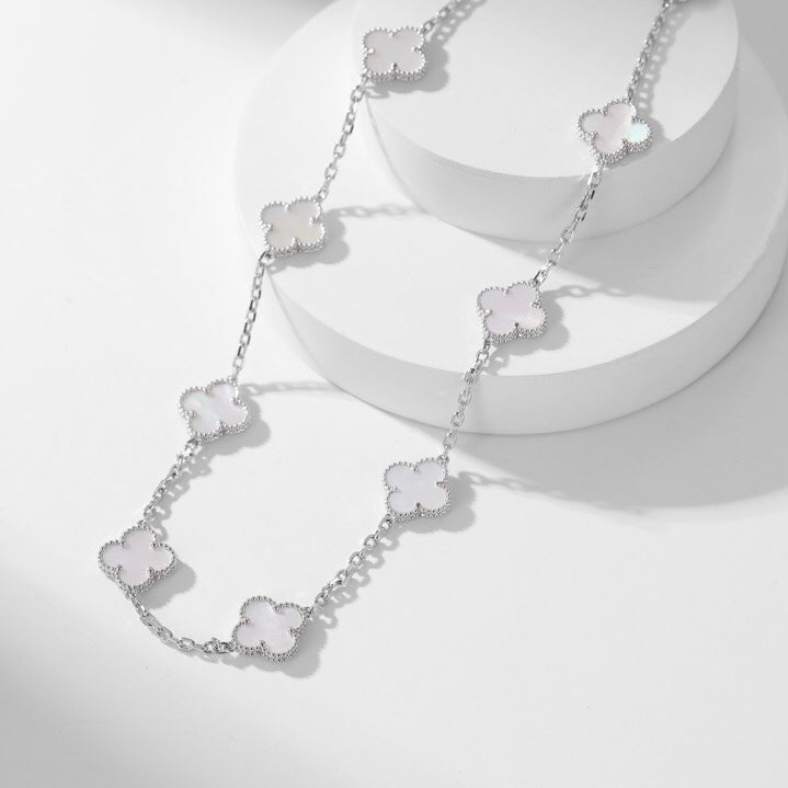 [RAFFINE]CLOVER 10 MOTIFS WHITE MOTHER OF PEARL NECKLACE
