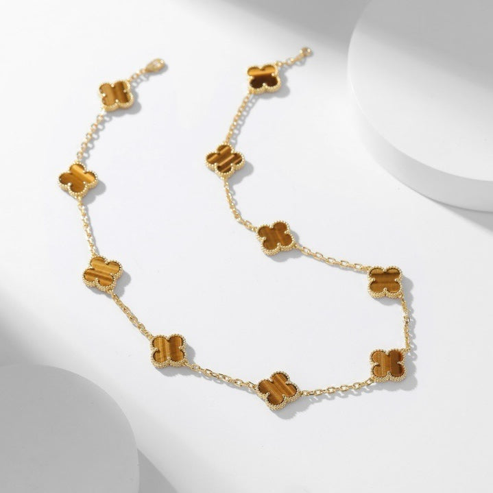 [RAFFINE]CLOVER 10 MOTIFS TIGER EYE NECKLACE
