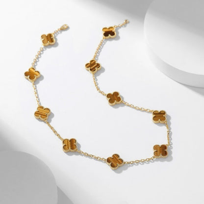 [RAFFINE]CLOVER 10 MOTIFS TIGER EYE NECKLACE