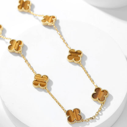 [RAFFINE]CLOVER 10 MOTIFS TIGER EYE NECKLACE