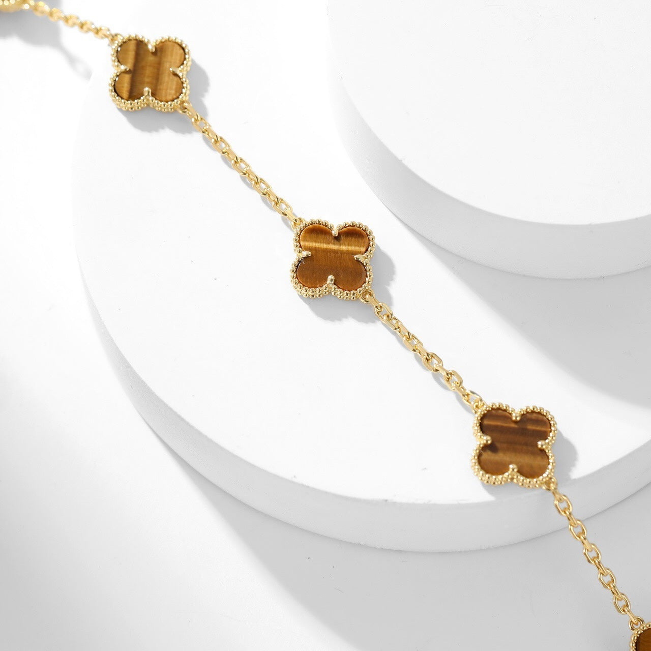 [RAFFINE]CLOVER 10 MOTIFS TIGER EYE NECKLACE