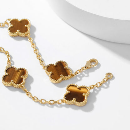 [RAFFINE]CLOVER 10 MOTIFS TIGER EYE NECKLACE