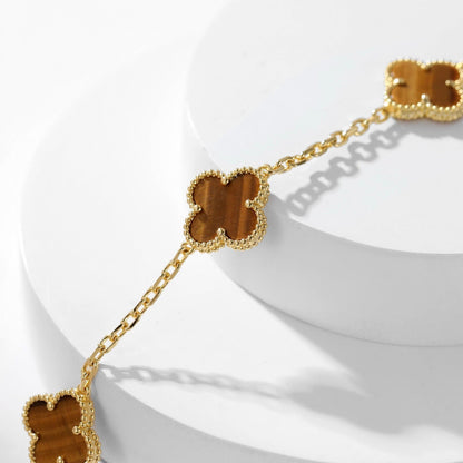 [RAFFINE]CLOVER 10 MOTIFS TIGER EYE NECKLACE