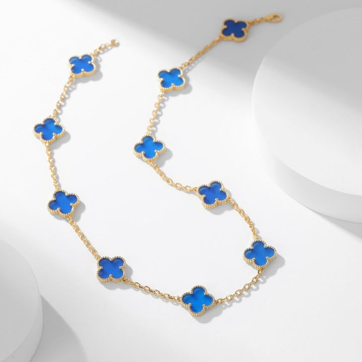 [RAFFINE]CLOVER 10 MOTIFS BLUE AGATE NECKLACE