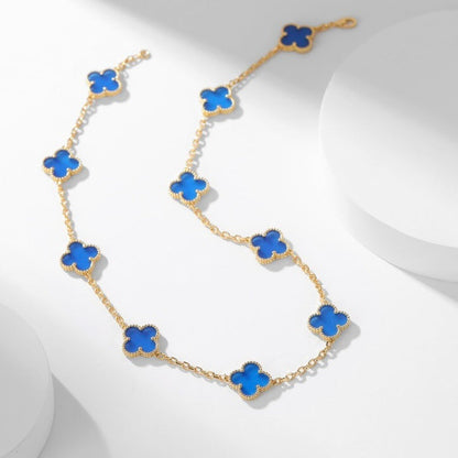 [RAFFINE]CLOVER 10 MOTIFS BLUE AGATE NECKLACE