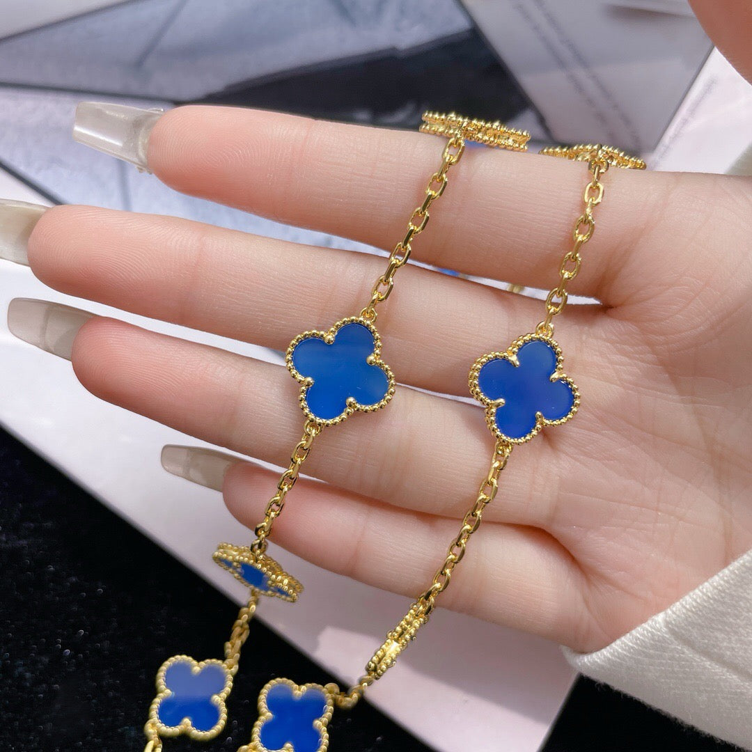 [RAFFINE]CLOVER 10 MOTIFS BLUE AGATE NECKLACE
