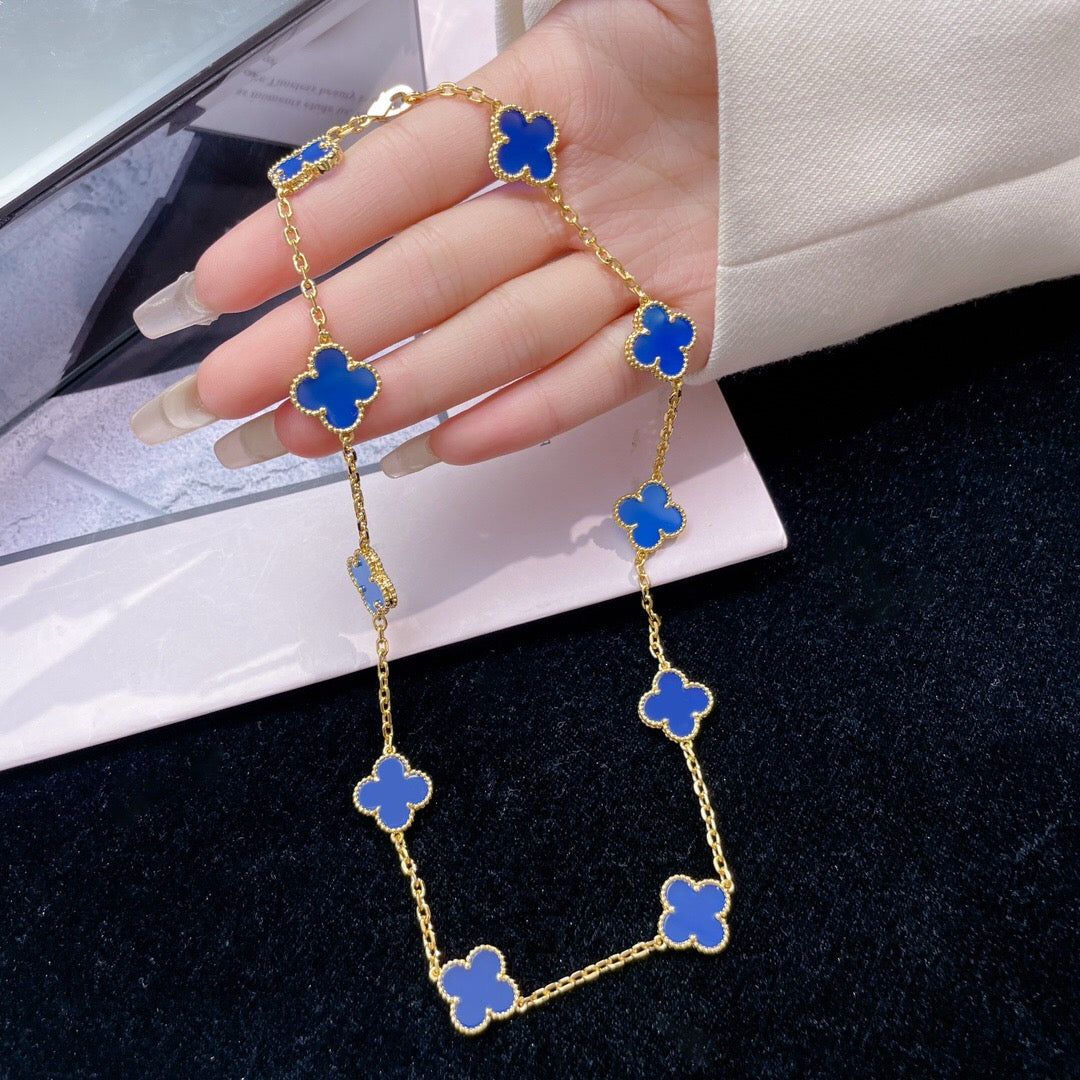 [RAFFINE]CLOVER 10 MOTIFS BLUE AGATE NECKLACE