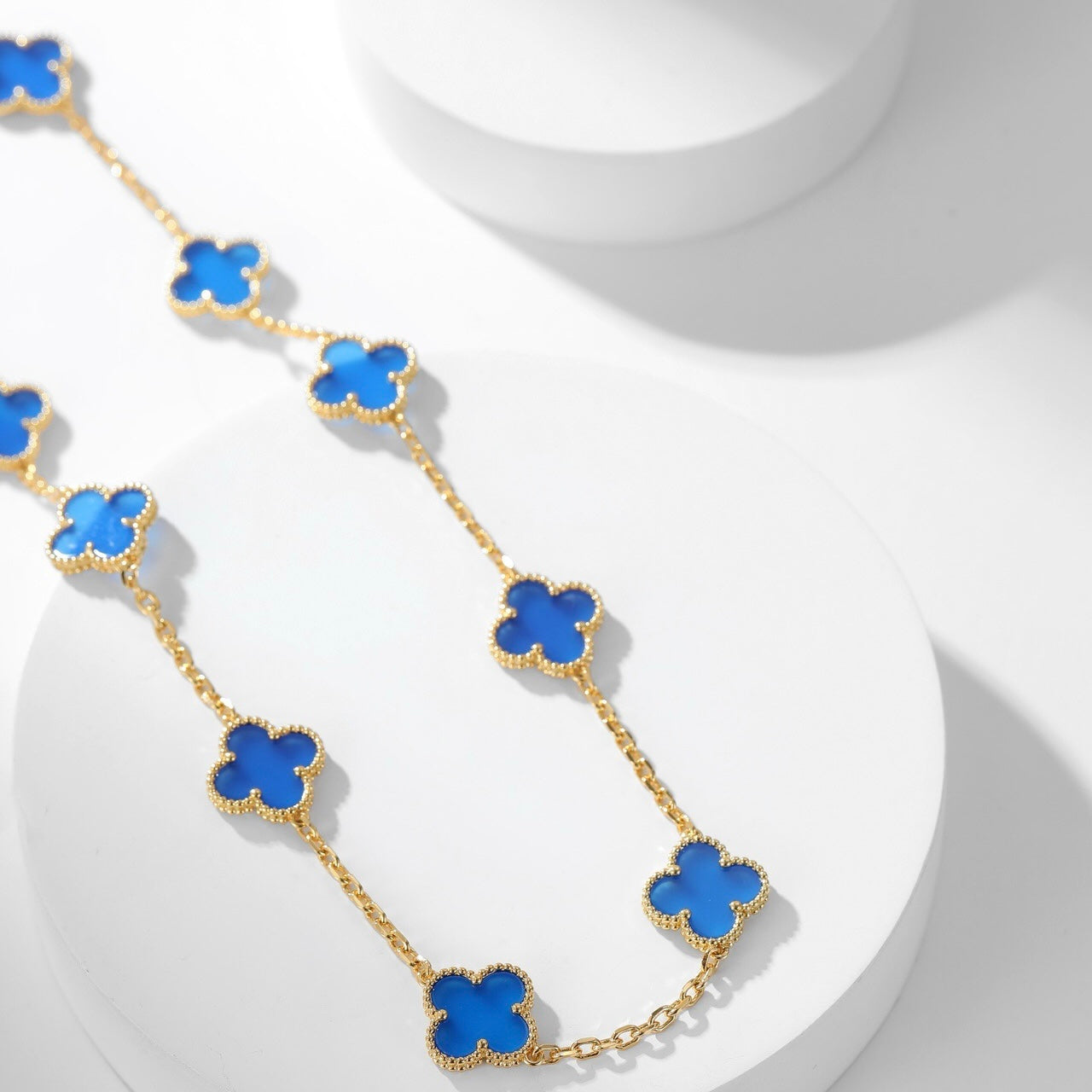 [RAFFINE]CLOVER 10 MOTIFS BLUE AGATE NECKLACE