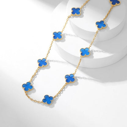 [RAFFINE]CLOVER 10 MOTIFS BLUE AGATE NECKLACE