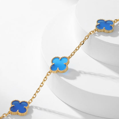 [RAFFINE]CLOVER 10 MOTIFS BLUE AGATE NECKLACE