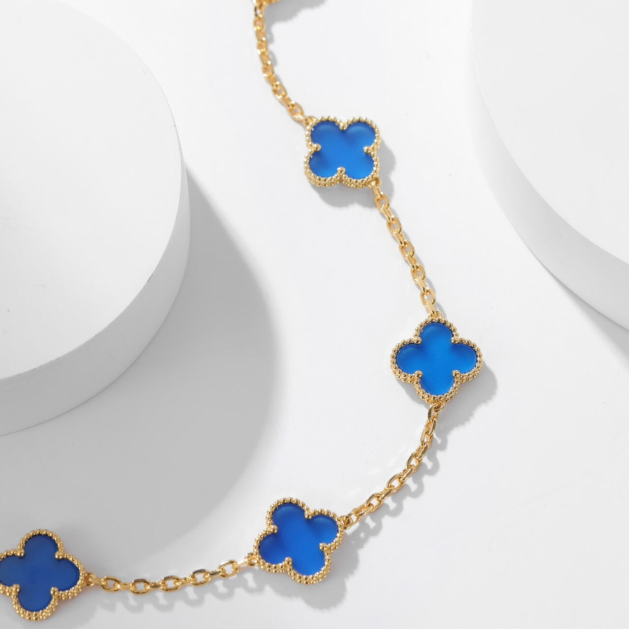 [RAFFINE]CLOVER 10 MOTIFS BLUE AGATE NECKLACE