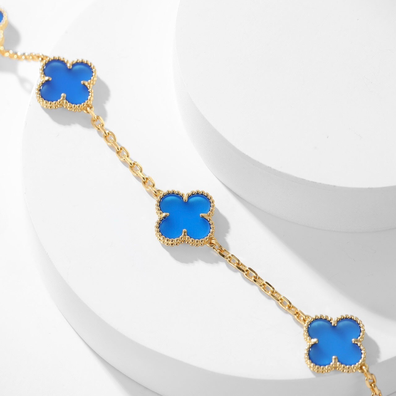 [RAFFINE]CLOVER 10 MOTIFS BLUE AGATE NECKLACE