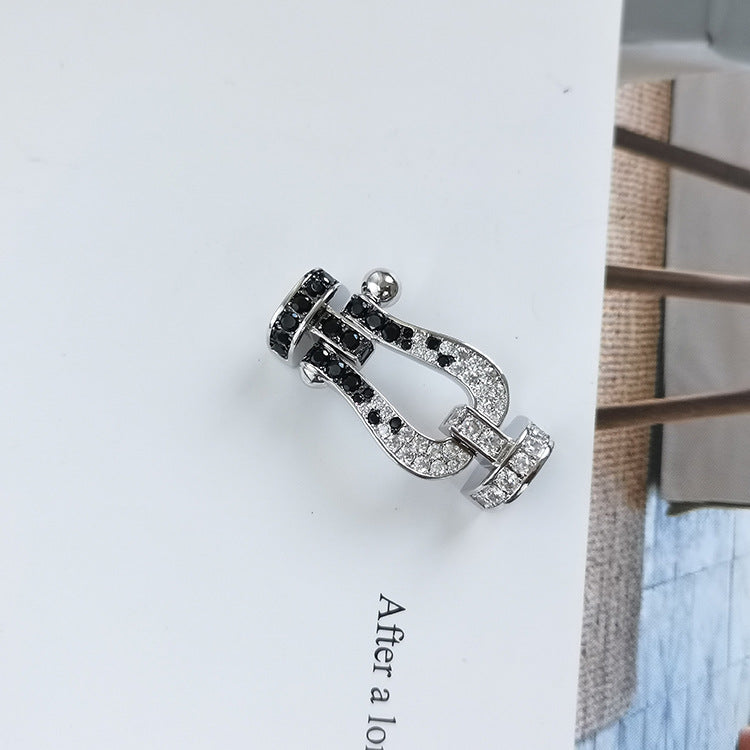 [RAFFINE]FORCE LARGE HORSESHOE BLACK WHITE DIAMOND BRACELET SILVER