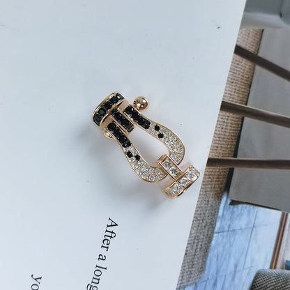 [RAFFINE]FORCE LARGE HORSESHOE BLACK WHITE DIAMOND BRACELET SILVER