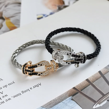 [RAFFINE]FORCE LARGE HORSESHOE BLACK WHITE DIAMOND BRACELET SILVER