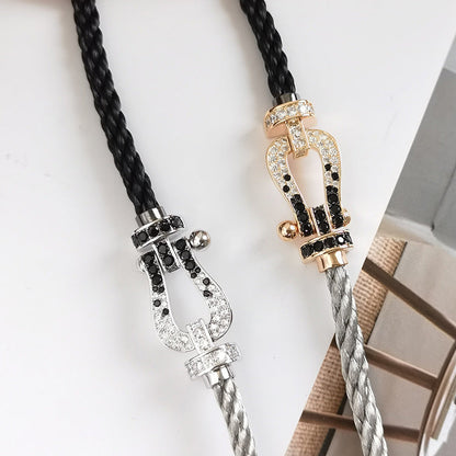 [RAFFINE]FORCE LARGE HORSESHOE BLACK WHITE DIAMOND BRACELET SILVER