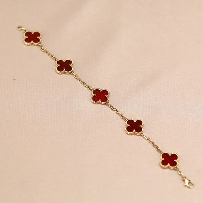 [RAFFINE] CLOVER 5 MOTIF RED CORNELIAN BRACELET COLLECTION