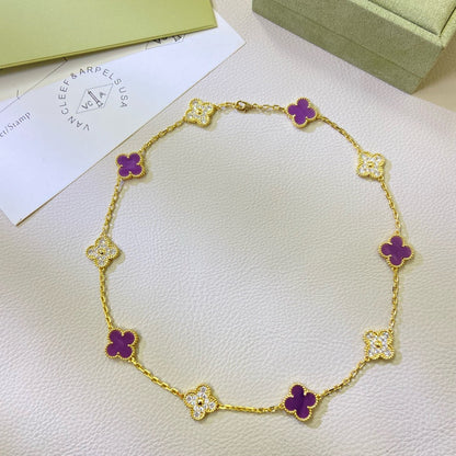 [RAFFINE]CLOVER 10 MOTIFS  PURPLE VIOLET DIAMOND NECKLACE